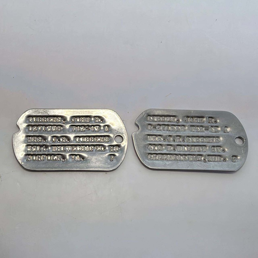 WWII US Army Notched Dog Tags John R Gibbens Indiana Virginia Militaria Set